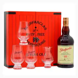 Glenfarclas 25 Year Old Gift Set With 4 Whisky Glasses Next Day Delivery