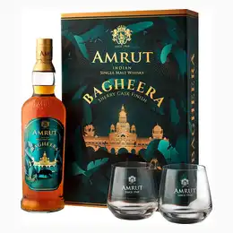 Amrut Bagheera Indian Single Malt Whisky Gift Set with 2 Glasses 70cl