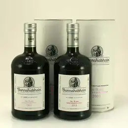 Bunnahabhain 2001 Marsala Cask Finish Islay Single Malt Scotch Whisky 53.6% 70cl and Bunnahabhain 2013 Moine Bordeaux Finish Islay Single Malt Scotch Whisky 59.5% 70cl Limited Editions from the Feis Ile 2021 Whisky Festival.