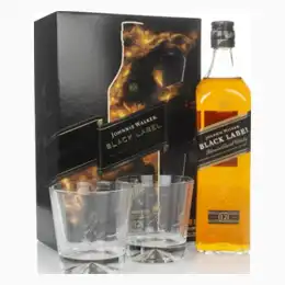 Johnnie Walker Black Label 12 Year Old Gift Pack with 2x Glasses Whisky 70cl