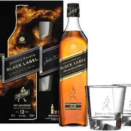 Johnnie Walker Black Label 200th Year Anniversary Gift Pack 2 x Glasses 70cl