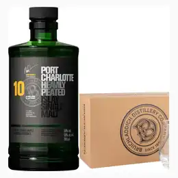 Port Charlotte Scottish Barley 10 Year Old Single Malt & 2 Tumblers in Presentation Box