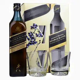 Johnnie Walker Double Black Whisky 70cl & Two Glass Tumblers Gift Pack