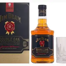 Jim Beam Double Oak Bourbon Whiskey with 1 Glass Gift Set, 70 cl
