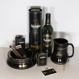 Glenfiddich Nostalgia 1990s Gift Hamper - 12 Year Old Special Reserve Whisky , Branded Jug, Ash Tray, Playing Cards Havana Cigar and accessories