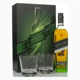 Johnnie Walker Green Label 15 Year Old Gift Pack with 2x Glasses Whisky 70cl
