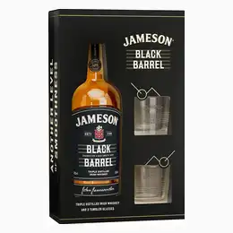Jameson Black Barrel Irish Whiskey & Tumbler Glasses Gift Set 70cl